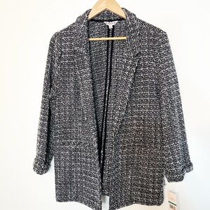 NEW Nanette Lepore Black White Textured Tweed Open Blazer 80’s 90’s Size Large